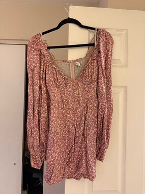 For Love & Lemons Floral-Smocked Mini Dress in Pink and Cream